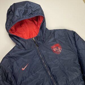 Nike USA Soccer Puffer Jacket Men’s XL Reversible Hooded Full Zip Blue Red